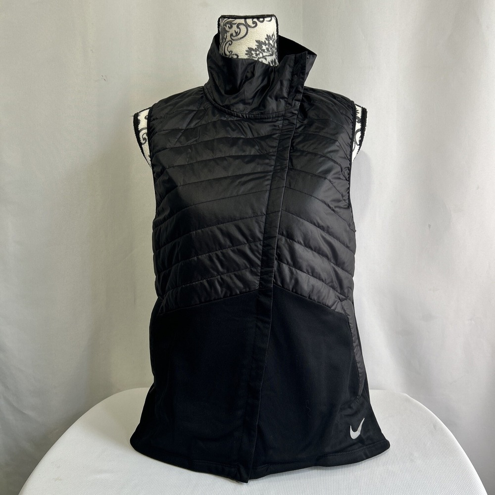 Nike Vest Women's Sz M Black Puffer Running Aerolayer Thermore Lightweight Repel